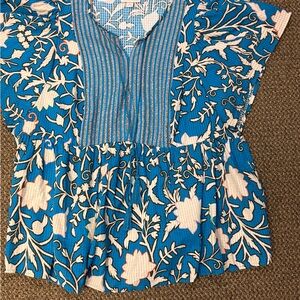Lnox Rose‎ Floral Blue and White Blouse XXL